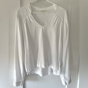 Anthropologie Cloth & Stone White V-Neck Smocked Blouse, Size M
